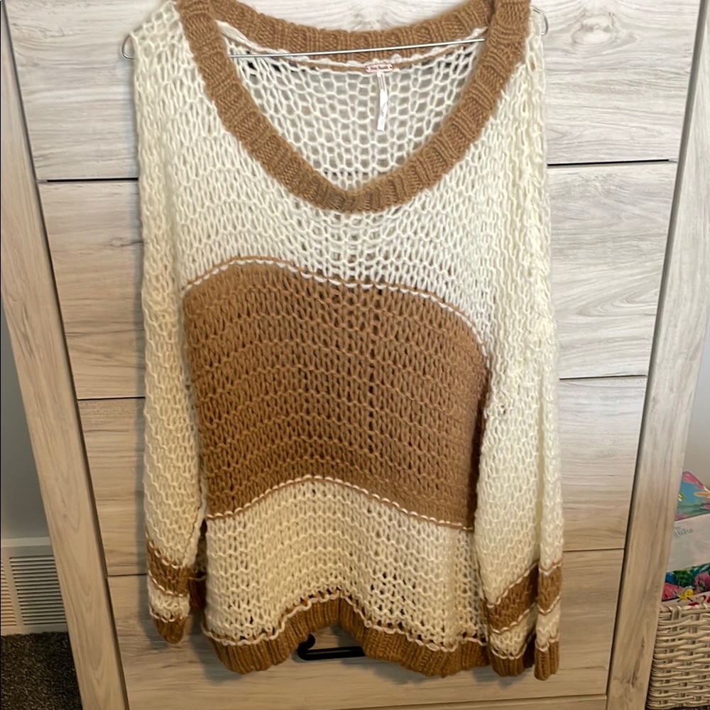 Women's Cream and Brown Knit Sweater
